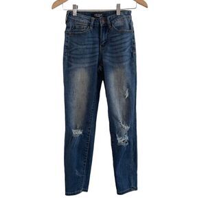 JUDY BLUE Relaxed Fit Mid Rise Distressed Jeans Sz 25 Ankle Dark Blue JB8271 DK